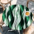 thumbnail image 2 of Green Striped Ombre Round Tablecloth, Fitted Table Cover with Elastic for 55"-60" Round Tables, Modern Green Moire Geometric Table Cloth Outdoor Indoor Dinning Party Waterproof Tablecloths, 2 of 7