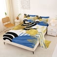 thumbnail image 2 of Castle Fairy Boho Tropical Leaf Bed Sheets 4pcs for Boys, Geometric Print King Sheets for Bedroom, Blue Gold, 2 of 6