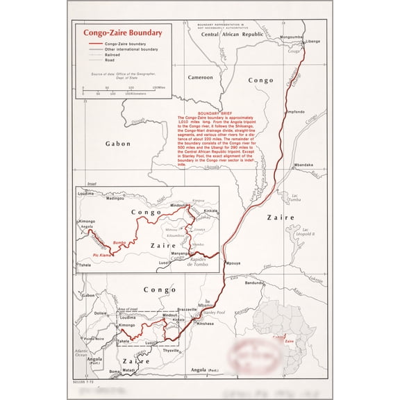 24"x36" Gallery Poster, cia map of Congo Zaire boundary 1972