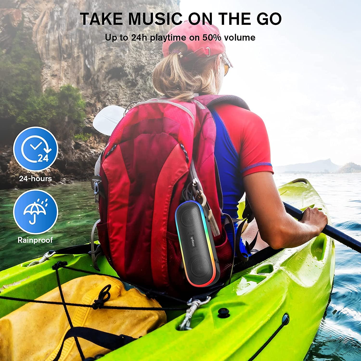 MEGUO Portable Bluetooth Speaker,Wireless Speakers with 20W Loud Stereo Sound & Bass+,IPX7 Waterproof,LED Light,24H Playtime,TWS for Outdoor Travel,Home Party,Pool,Beach,Hiking, Camping