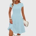 thumbnail image 2 of Fesfesfes Spring Dresses for Women Loose Solid Color Flared Short Sleeve Dress Causal Round Neck Ruffle Pleated Midi Dress Summer V Neck Clothes, 2 of 9