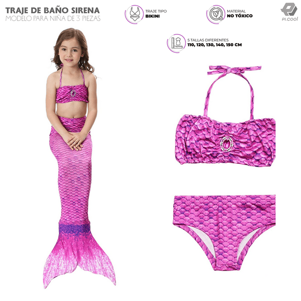 Trajes De Bano Sirena Ninas Para Nadar Pitipa JM1726 PUR 150