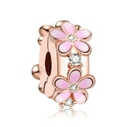 ANNMORS 925 Sterling Silver Charm for Pandora Bracelets Rose Gold Pansy Flower Clip Charms Women Bracelet Charm