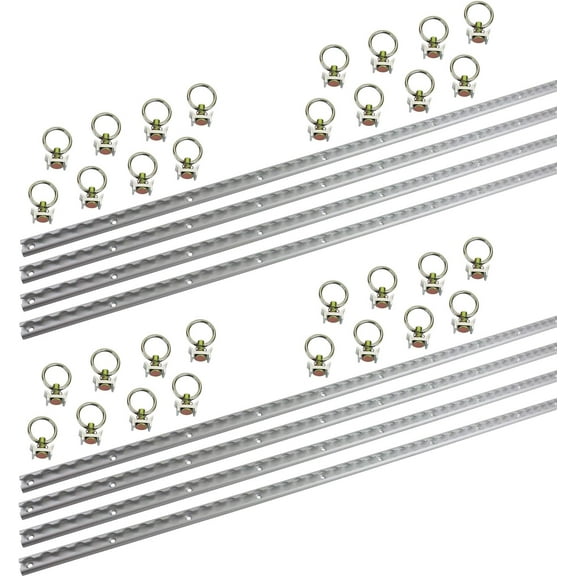 Heavy Duty Aluminum 6ft L-Track (8 Pcs) w/ L-Track Stud Stainless Steel Ring (32 Pcs) Tie Down System for Enclosed Trailers and Cargo Vans