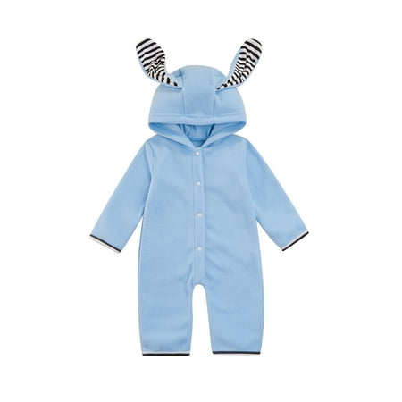 

sdghg Infant Baby Hooded Jumpsuit Winter Warm Long Sleeve Button Down Romper with Bunny Ears