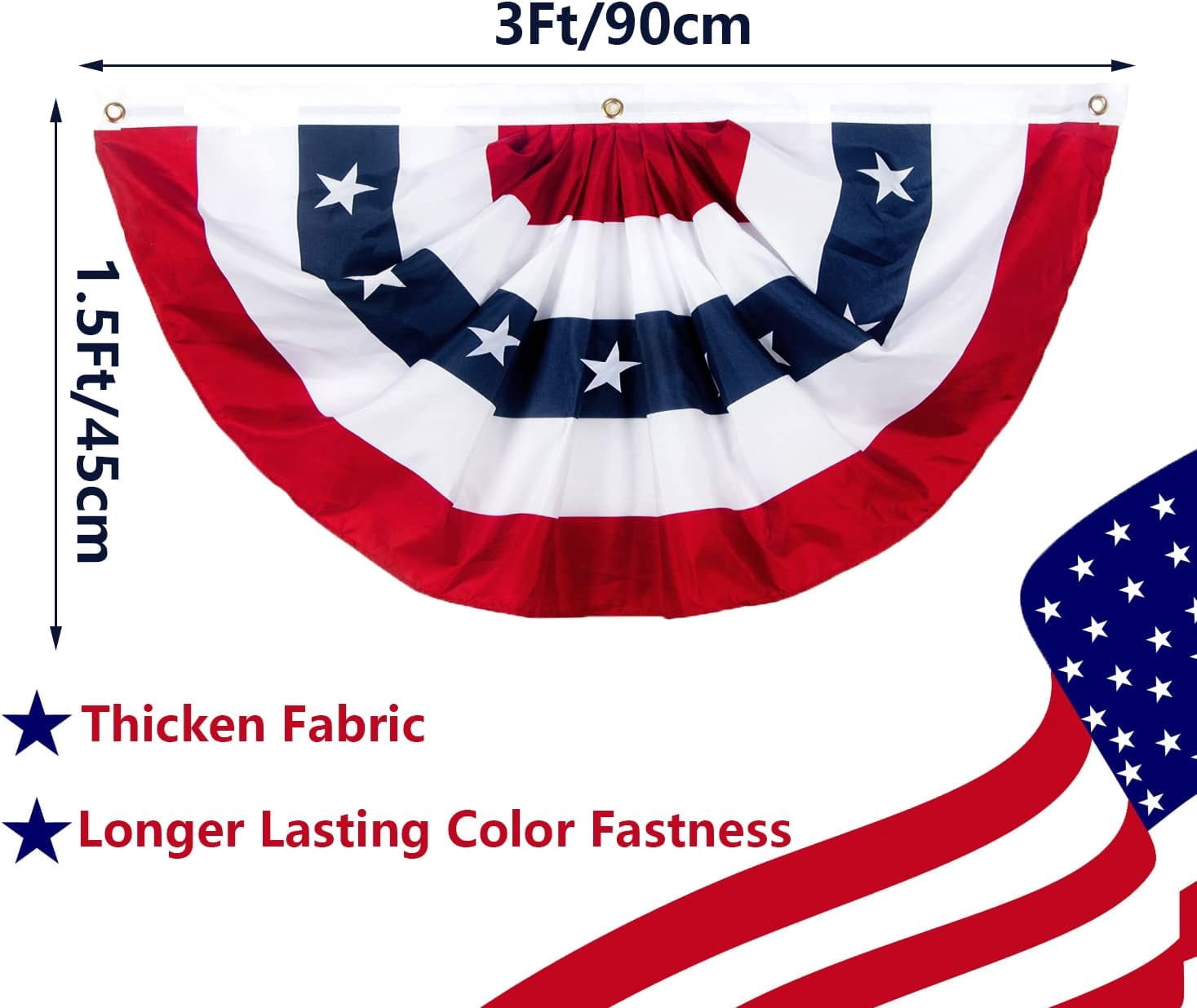 Flag Bunting 3x6 Ft for Outside, Decoration Flags, Patriotic Half Fan Bunting Flag with Brass Grommets for 4th of July Indoor Outdoor Decorations (Set of 6)