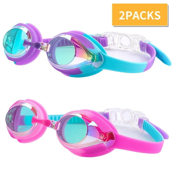 CshidWorld Kids Swim Goggles 3-15, Design, 2 Pack Swimming Goggles No Leaking Anti Fog Kids Goggles for Boys Girls