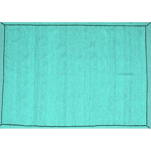 Ahgly Company Machine Washable Indoor Rectangle Abstract Turquoise Blue Contemporary Area Rugs, 7' x 10'