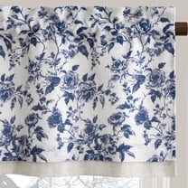 NICETOWN Valance Curtains for Windows, Double Layer Floral Linen Kitchen Curtains, Rod Pocket Farmhouse Peony Pattern Semi Sheer Light Filtering Linen Cafe Curtains, Blue, 52"x18", 1 Panel