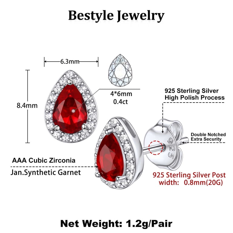 Bestyle January Birthstone Sterling Silver Stud Earrings photo 7