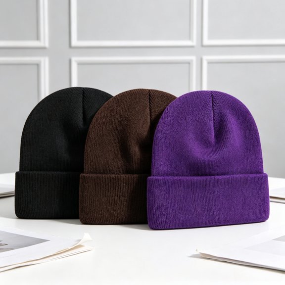 Rosoz 3 Pack Unisex Knit Beanie Hats, Soft Warm Cuffed Skull Cap, Stretchy Slouchy Winter Watch Cap for Men Women Outdoor Ski Daily Casual Wear