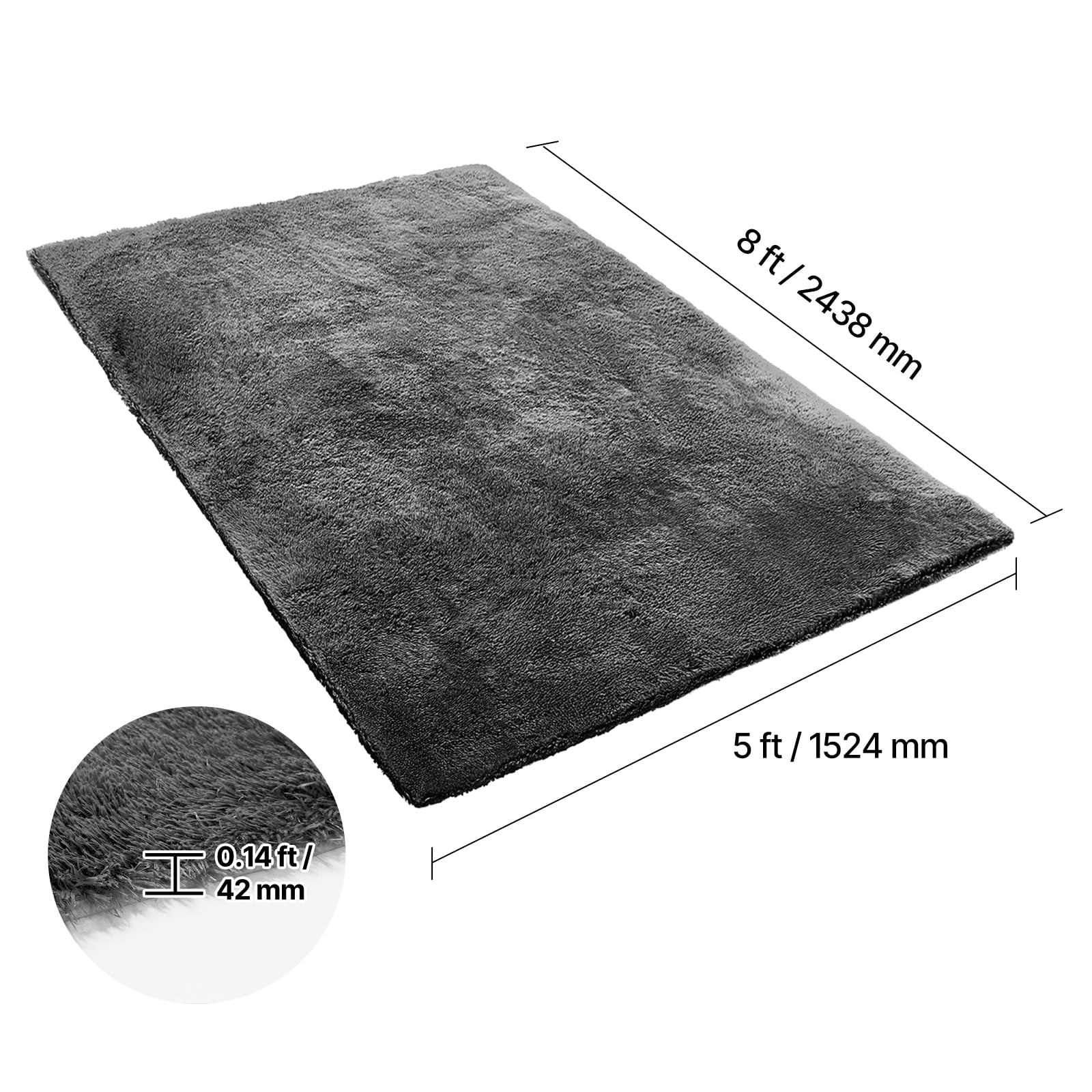 KFFKFF Indoor Plush Area Rugs, 5 x 8 ft Soft Shag Carpet, Furry Area Rugs for Living Room, Bedroom, Sunroom, Modern Home Decoration, Non-Shedding, Non-Woven, Anti-Slip, Dark Gray
