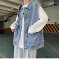 thumbnail image 6 of CaComMARK PI sales today deals prime Men's Vintage Denim Jean Vest Oversized Button Down Jean Waistcoat Gilet, 6 of 7