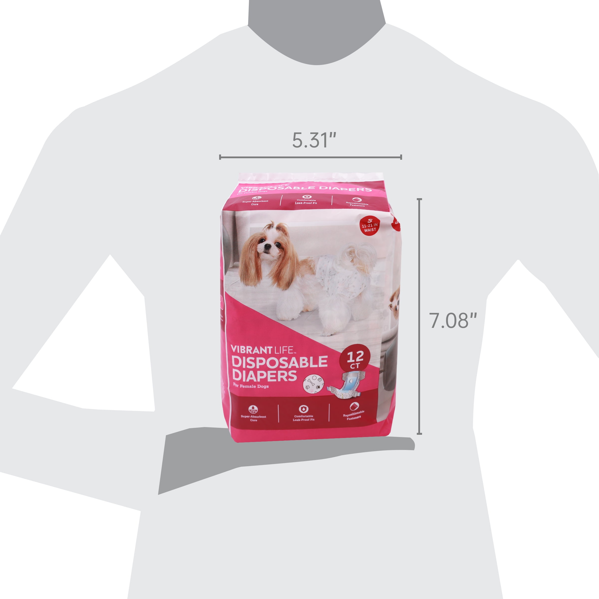 (12 pack) Vibrant Life Disposable Dog Diapers for Female Dogs, S, 12 Count