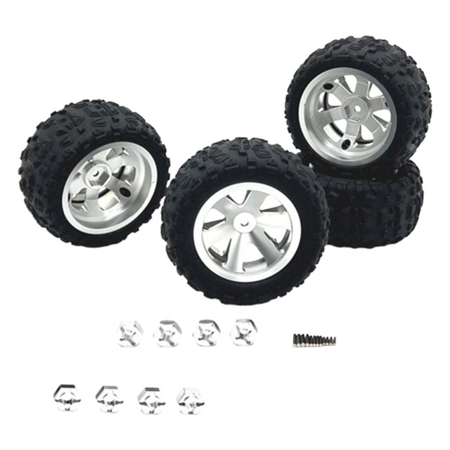 Juego de 4 ruedas y neumáticos para coche RC CUTICAT 1:12 1:14 Plata
