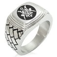 thumbnail image 1 of Stainless Steel Máscara Samurai Crest Geometric Pattern Step-Down Biker Style Polished Ring, 1 of 1