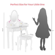JOYMOR Kids Vanity Table and Stool Makeup Dressing Set w/ Mirrors & 3 Drawers, White