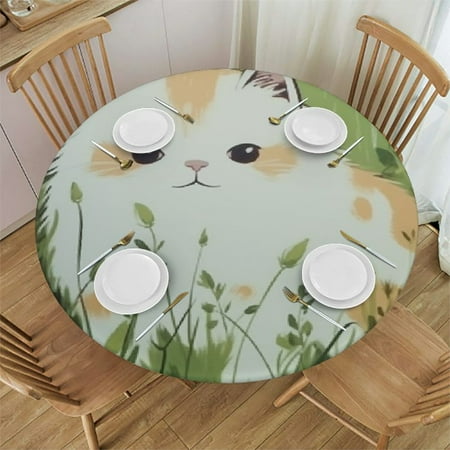 

BCIIG Cute Cat Round Tablecloth Waterproof Resistant Fabric Mother s Day Outdoor Fitted 100% Polyester Fiber Stain-Resistant and Washable for Indoor and Outdoor Dining Events 38 -42