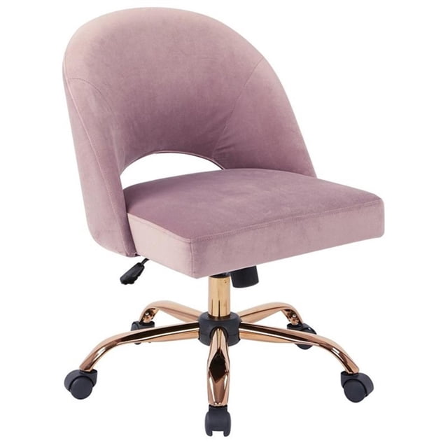 Pemberly Row Chaise de Bureau en Tissu Rose Mauve avec Base Or Rose