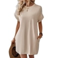 thumbnail image 1 of Robes d'Été pour Femmes Mode Manches Courtes Robe Mini de Printemps Décontractée Plage Vacances Vêtements Robes Abricot TG, 1 of 4