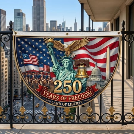 USA 250 Years Bunting Flag, Patriotic Eagle Statue Liberty 1776 2026 Freedom, American Outdoor Porch Yard Decor 18x36in