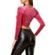 thumbnail image 3 of INSPIRAR CHIC Blusas Cortas de Terciopelo de Manga Larga sin Hombros Sólidas para Mujeres L Fucsia, 3 of 7