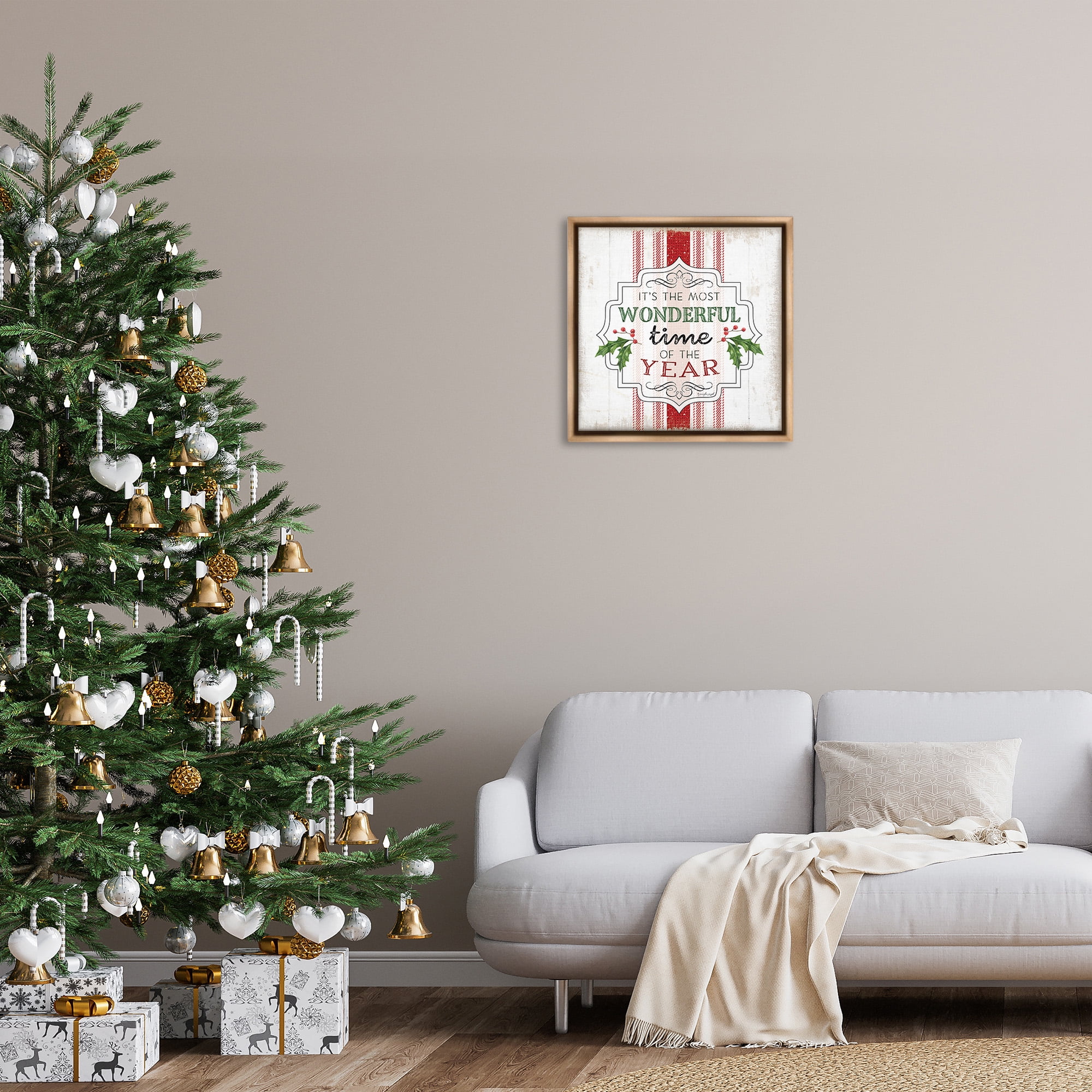Stupell Industries Festive Holiday Rustic Stripes Inspirational Painting Brown Floater Framed Canvas Art Print Wall Art, 25 x 25