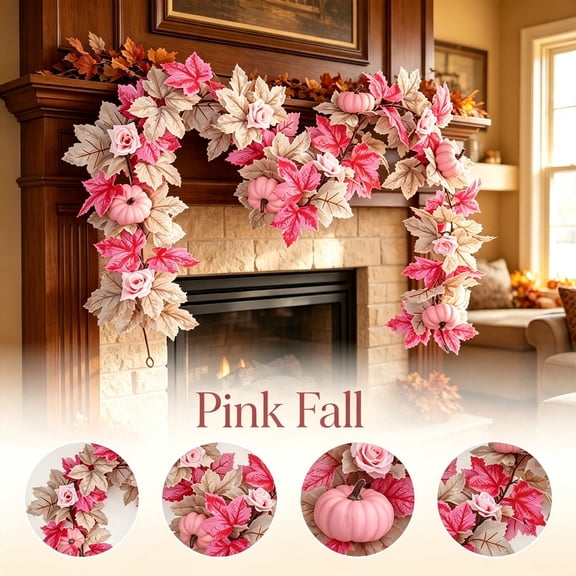Aurorax Halloween Decorations Outdoor Pumpkin,Thanksgiving Fall Harvest Decor Waterproof Artificial Vines Flexible Pink Fall Decorations for Home Outdoor Pink