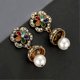 thumbnail image 3 of Women Vintage Golden Wind bell Earring Rhinestones Faux Pearl Dangles Ear Stud, 3 of 4