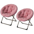 thumbnail image 1 of Faux Fur Saucer Moon Chair – Collapsible Soft Accent Lounge with Sturdy Gold Metal Legs, Comfortable Oversized Reading & Bedroom Chair – Leather Pink (L2972) + Gold Legs, 1 of 8