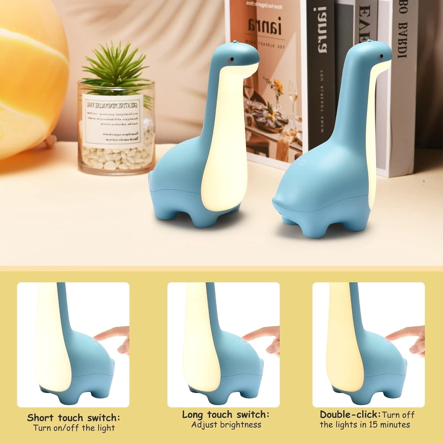 Sugagale Blue Dinosaur Night Light for Kids, Rechargeable ABS LED Nursery Lamp, Animal-Shaped Toddler Nightlight for Baby Bedroom & Nightstand