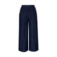 thumbnail image 6 of Women's Classic Loose Fit Wide Leg Culottes Trendy Elastic Waist Side Pocket Casual Summer Cropped Trousers Navy M, 6 of 9