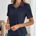 thumbnail image 5 of Women's Short Sleeve V Neck Polo T Shirts 2026 Summer Collared Ribbed Knit Loose Fit Basic Solid Color Tee Tops, 5 of 7