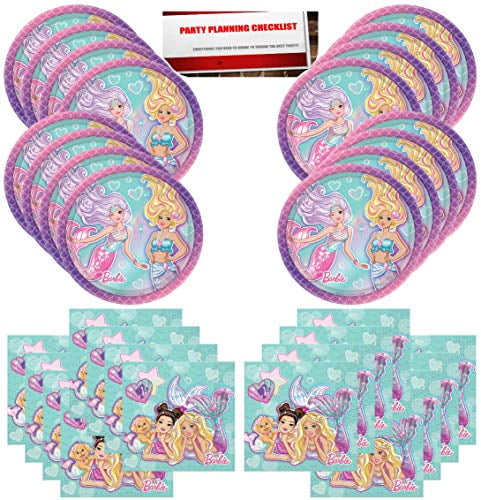 Mermaid Barbie Birthday Party Supplies Bundle Pack for 16 Guests Plus Party Planning Checklist by Mikes Super Store