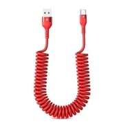Hugjasmine Curly USB A to USB C Fast Charger Cord 5A Spring USB C Cable Home,Travel Car Spring Fast Charging Cable Accessories