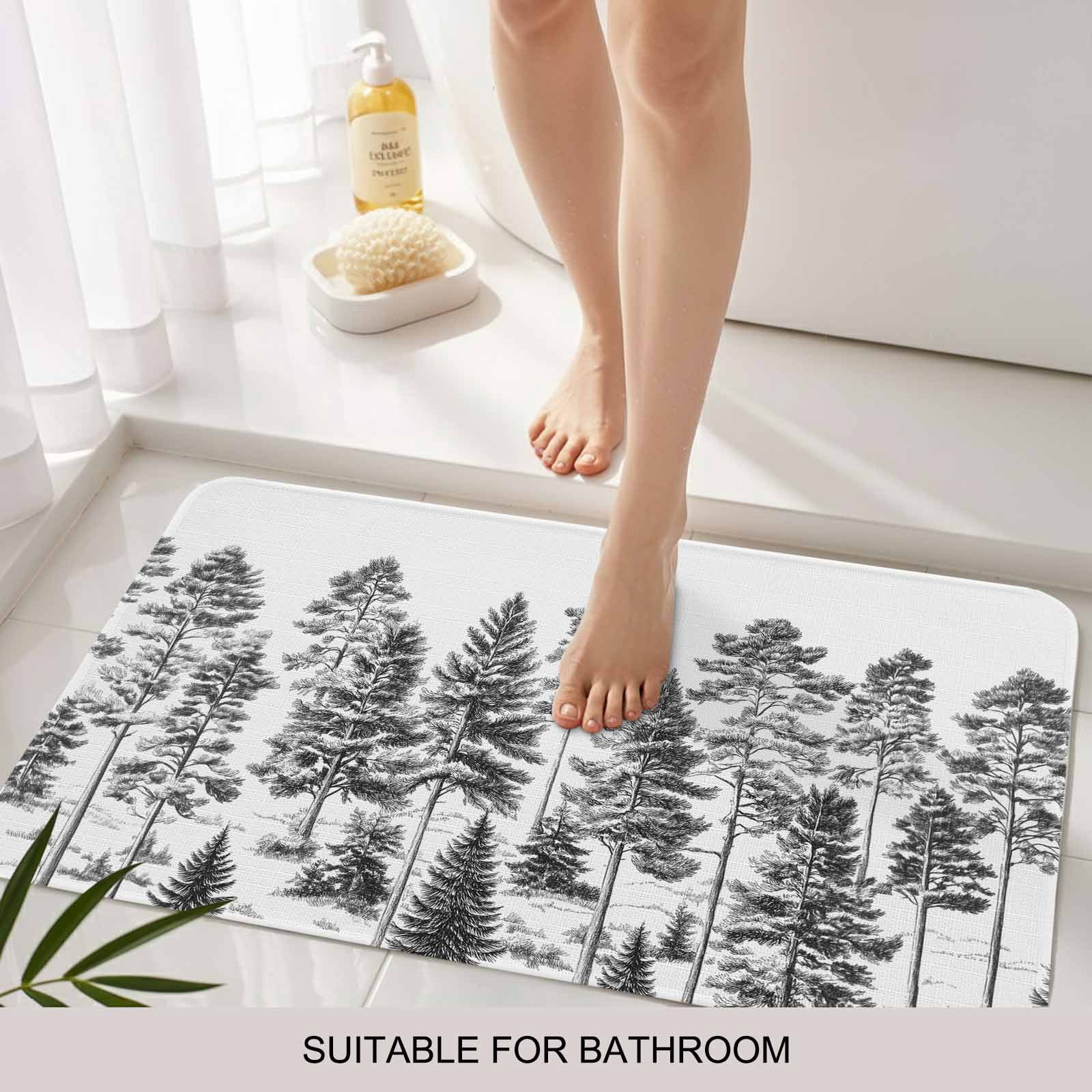 Black Pine Tree Doormat Outdoor Entrance 24"x36", Vintage Watercolor Botanical Absorb Moisture Dirt Door Mats, Non-Slip Rubber Backing Floor Mats Indoor, Low-Profile Front Door Rugs