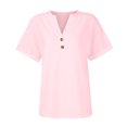 thumbnail image 6 of Womens Clothing Homenesgenics Woman Clothes under $5 Women's Fashion Casual Solid Color Button Neck T-Shirt Blouse Pink M, 6 of 7