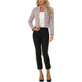 thumbnail image 3 of INSPIRE CHIC Outfit Women's Tweed Blazer Stand Collar Cropped Open Front Jacket L Pink, 3 of 7