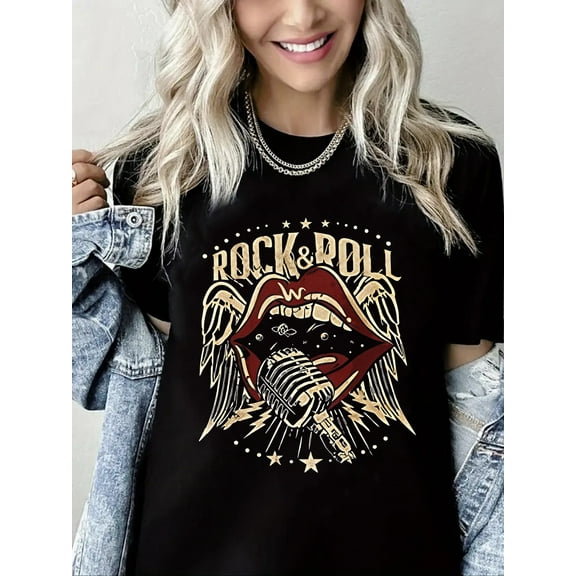 Crewneck Tshirt Country Music Print Short Sleeve Shirt for Women