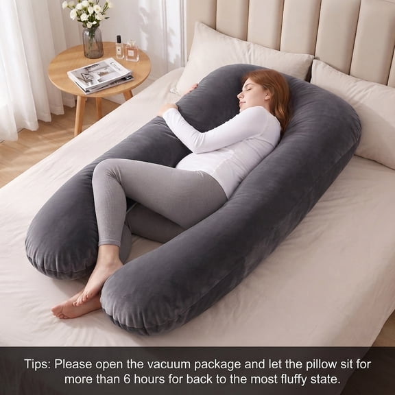 1PC U-Shaped Pregnancy Pillow, Full Body Side Sleeping Pillow with Belly Support, Removable & Washable Pillow Cover, Support Pillow for BackοΌ55''*30''οΌDark Gray)Cover Material: 100% Polyester