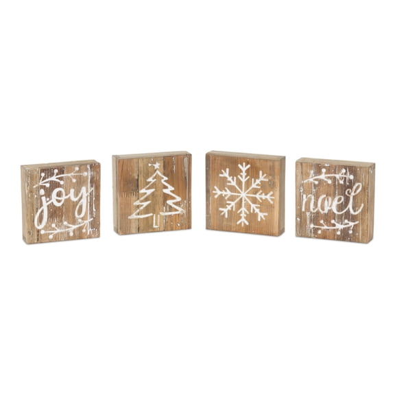 Home Decorative Christmas Plaque (Set of 8) 6"SQ Wood