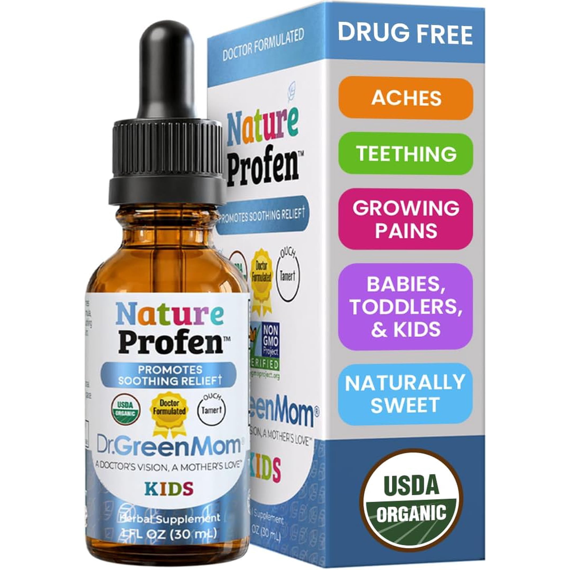 Dr. Green Mom Nature Profen Natural Relief for Infants & Kids | USDA Organic Herbal Drops for Teething, Growth Spurts, and Occasional Discomfort | Natural Child & Baby Comfort Aid