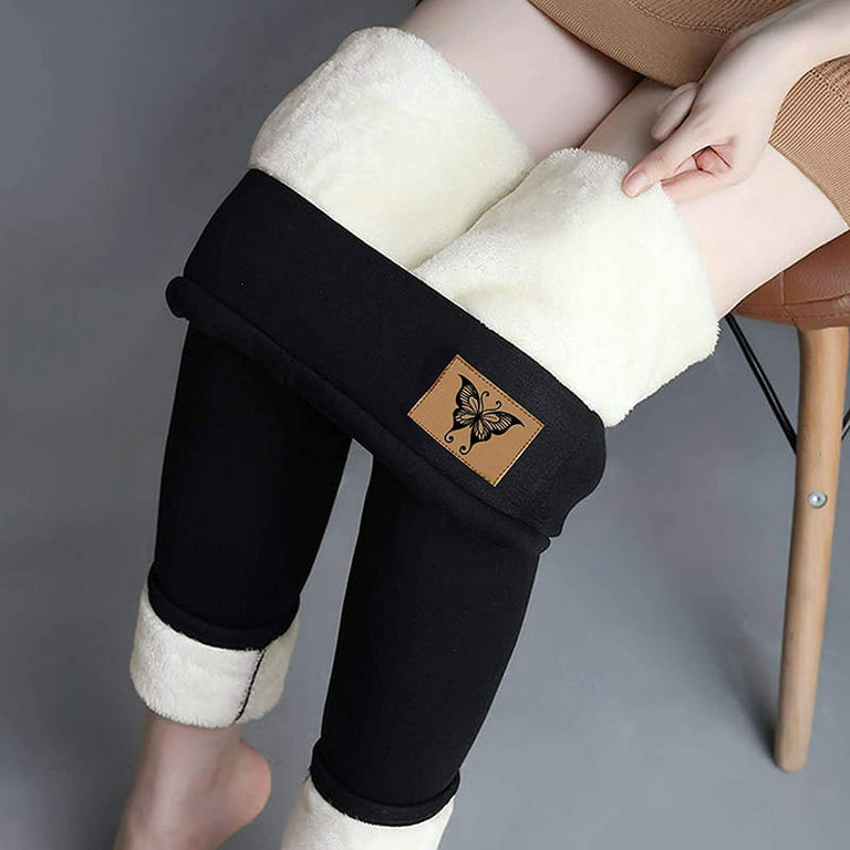 Fleece Lined Leggings High Waisted Winter Warm Comfortable Full Length Slim  Leggings For Women Girls 3XL Butterfly Black