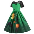 thumbnail image 2 of Women's Halloween Lace Short Sleeve Round Neck Sexy Splicing Printed Dresses Vintage Swing Dresses, 2 of 9