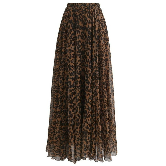 CHICWISH Women's Leopard Watercolor Brown Maxi Floral Chiffon Slip Skirt