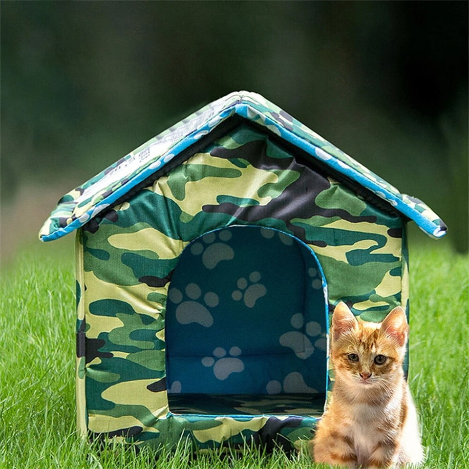 600D Weatherproof Outdoor Cat House, Sponge Insulation for Feral Cats & Small Dogs, M