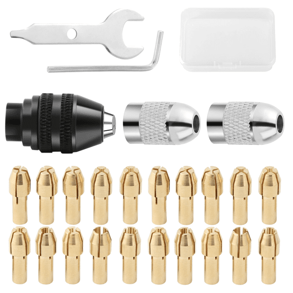 26-Piece Rotary Tool Collet Set with Keyless Drill Chuck & Case - Adapter Collection for Multifunctional Tools, Sanders, and Drill Accessories