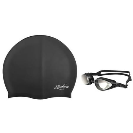 Lady Goggles - swimming goggles for adults by Zodaca Adult Men Women Youth Adjustable No Leaking Non-Fogging Anti Fog UV Protection Swimming Goggle AND Silicone Elastic Swimming Swim Cap Hat - Black