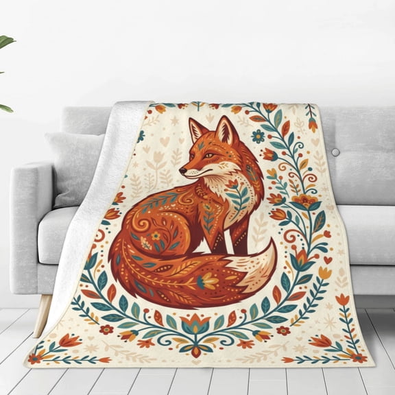 Fox Blanket, Cozy Animal Throw Blanket, Flannel Fleece Bedding, Warm Blanket for Couch Sofa Bed 50x40