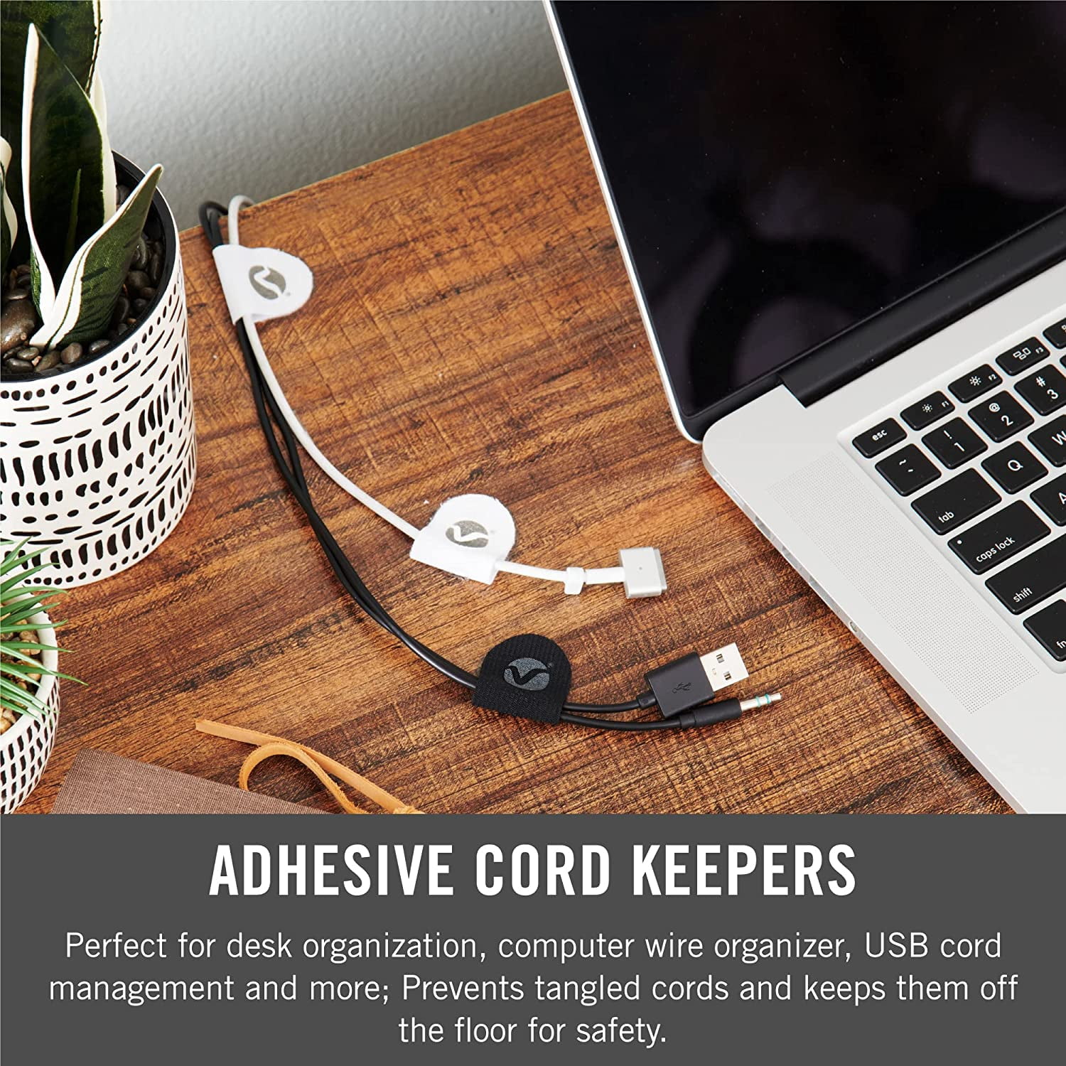 CRKMGS-Cable Clips | 30 Pack Nylon Cord Keeper with Adhesive | Removable Cord Holder for Desk, Wall or Nightstand Cable Management | Black and White